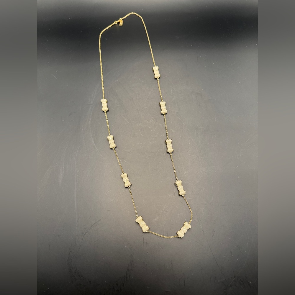 Kate Spade Take a Bow Gold Necklace with Cream Bows - EUC